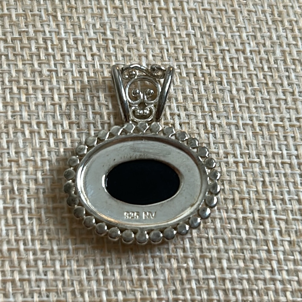 Sterling Silver Onyx Cabochon Oval Beaded Filigree Pendant NV Nevada Ornate 925 - Picture 5 of 10